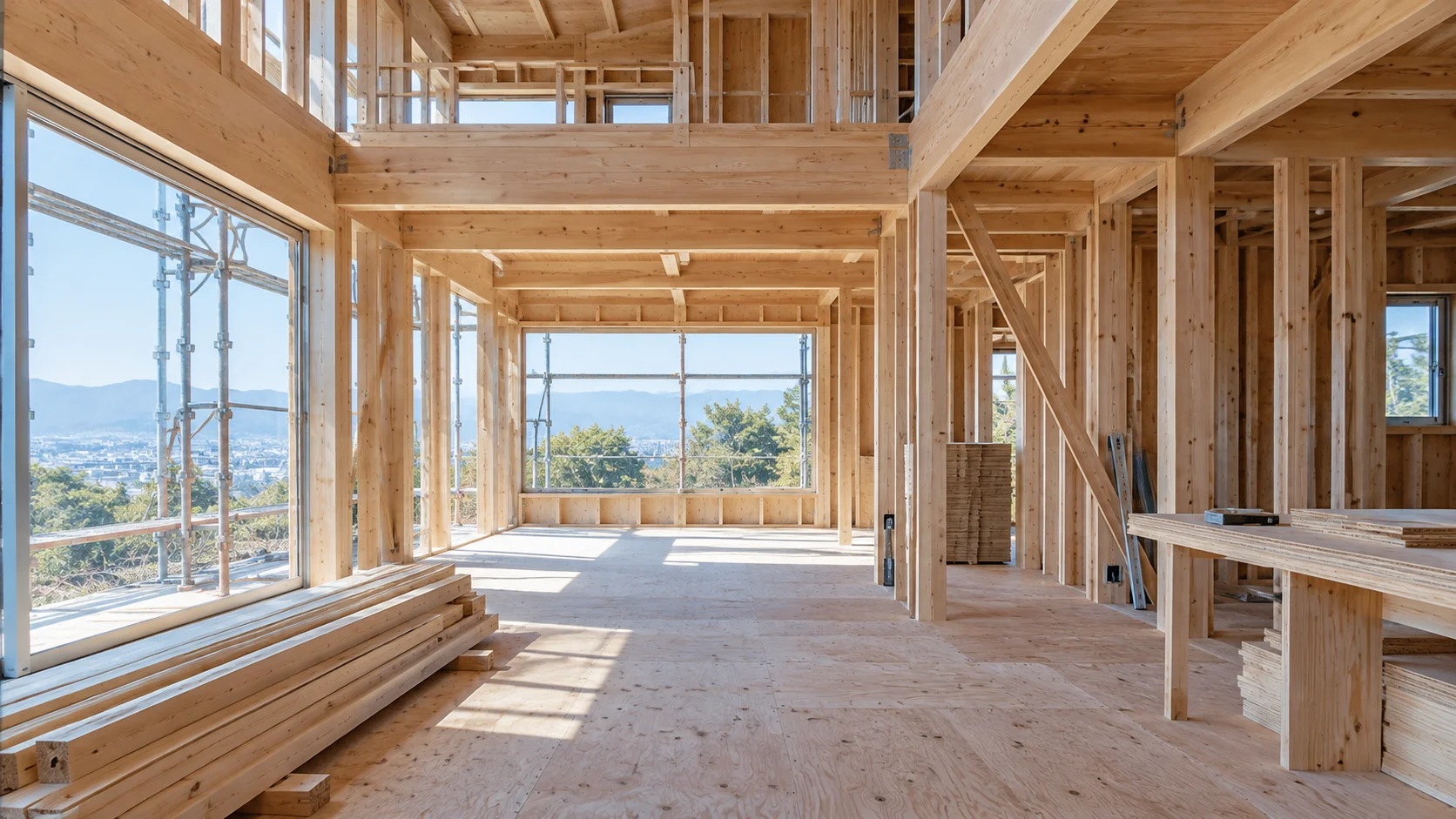 木造建築の現場を表現したAI生成イメージ